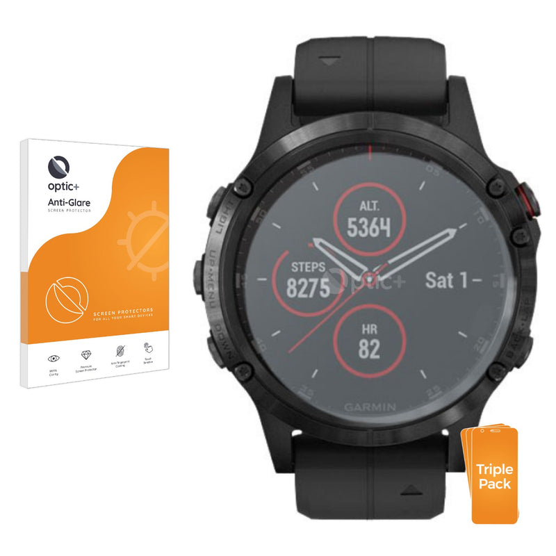 3pk Optic+ Anti-Glare Screen Protectors for Garmin fenix 5 Plus (47 mm)