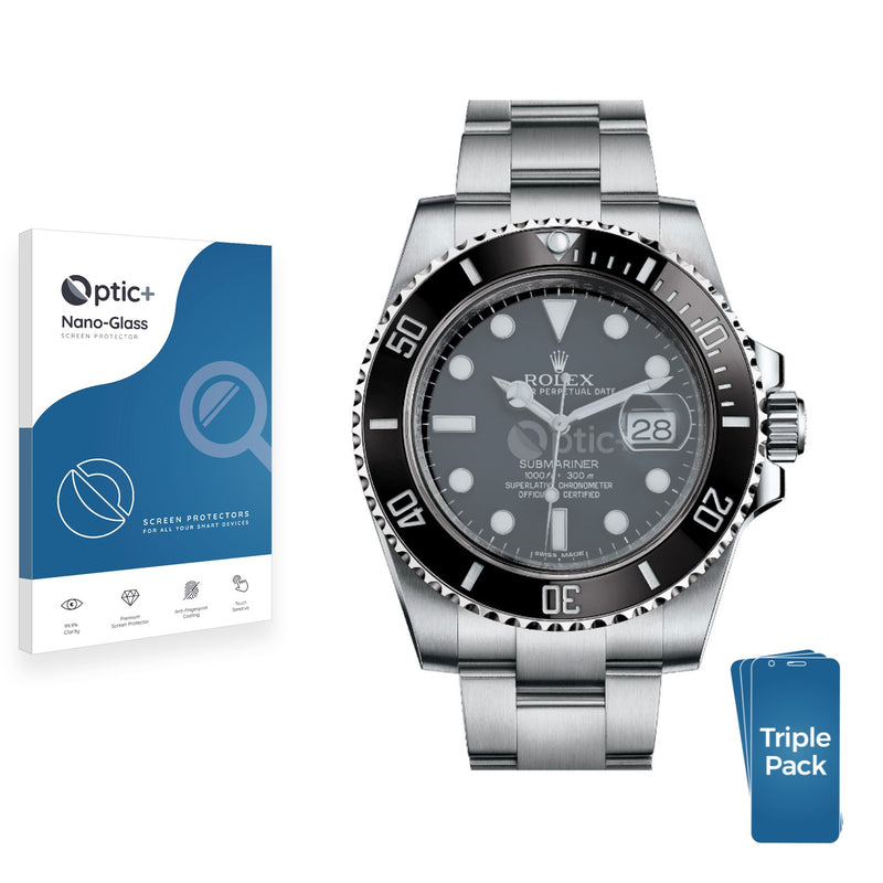 3pk Optic+ Nano Glass Screen Protectors for Rolex Submariner (Date)