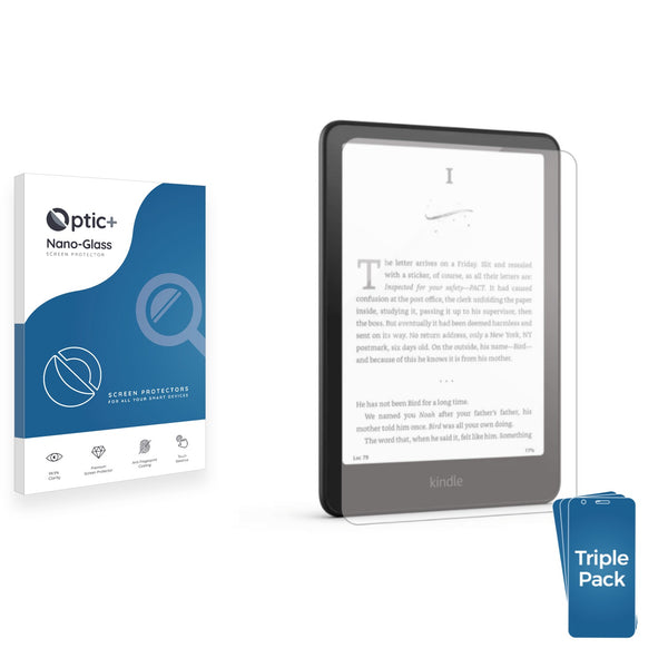 3-pack of Nano Glass screen protectors for Amazon Kindle Paperwhite 7" 12th gen (2024)