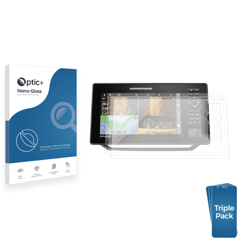 3-pack of Nano Glass screen protectors for Humminbird XPLORE 9"