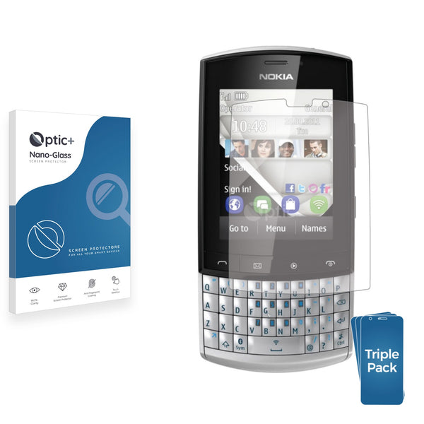 3pk Optic+ Nano Glass Screen Protectors for Nokia Asha 303