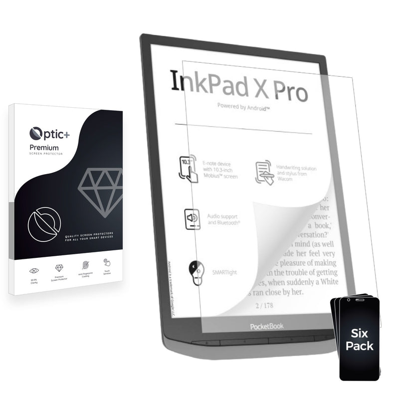 6pk Optic+ Premium Film Screen Protectors for PocketBook InkPad X Pro