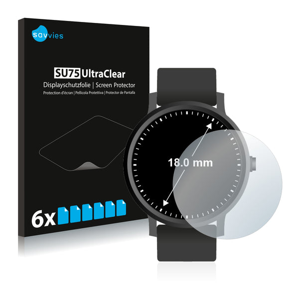 6x Savvies SU75 Screen Protector for Watches (Circular, Diameter: 18 mm)
