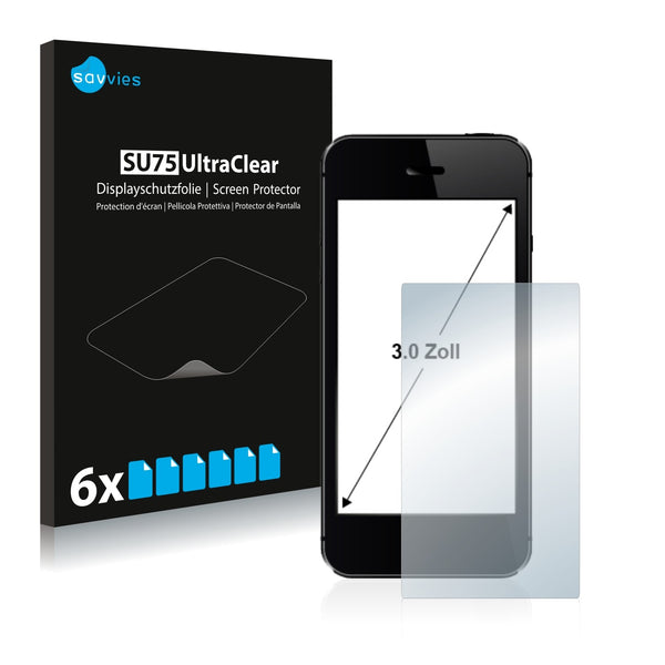 6x Savvies SU75 Screen Protector for Smartphones and Mobile Phones with 3 inch Displays [67.4 mm x 38.4 mm, 16:9]