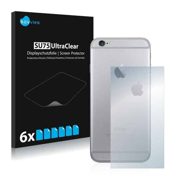 6x Savvies SU75 Screen Protector for Apple iPhone 6 Back side (middle surface + LogoCut)