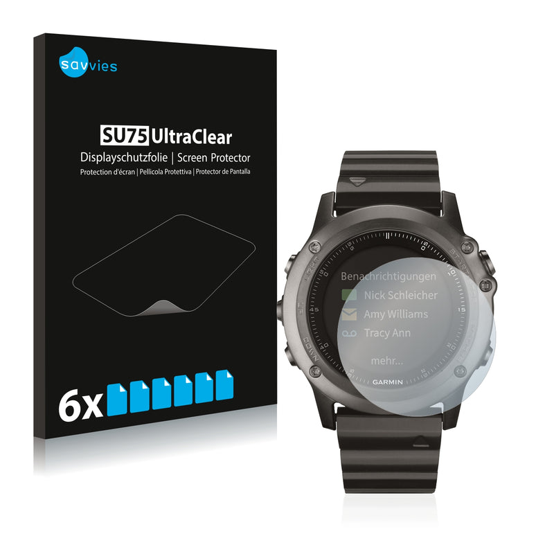 6x Savvies SU75 Screen Protector for Garmin fenix 3