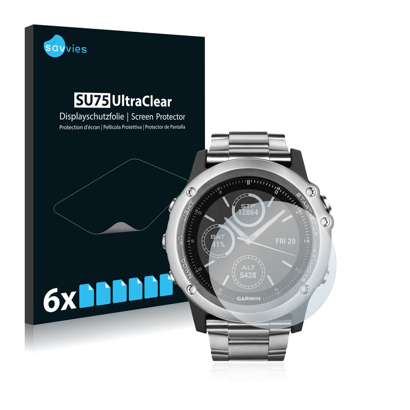 6x Savvies SU75 Screen Protector for Garmin fenix 3 HR