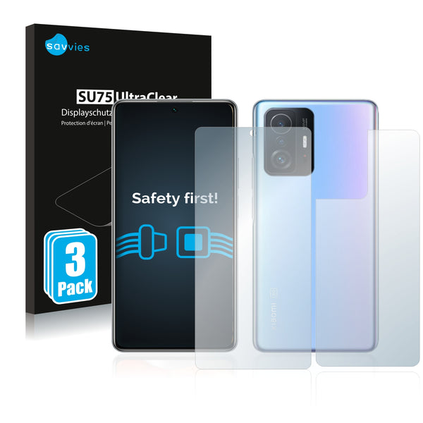 6x Savvies SU75 Screen Protector for Xiaomi 11T Pro (Front + Back)