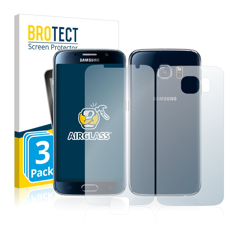 3x BROTECT AirGlass Glass Screen Protector for Samsung Galaxy S6 (Front + Back)