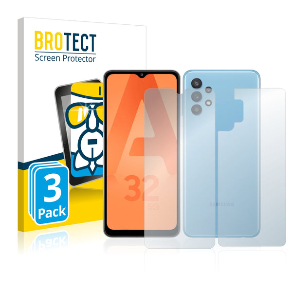 3x BROTECT AirGlass Glass Screen Protector for Samsung Galaxy A32 5G (Front + Back)