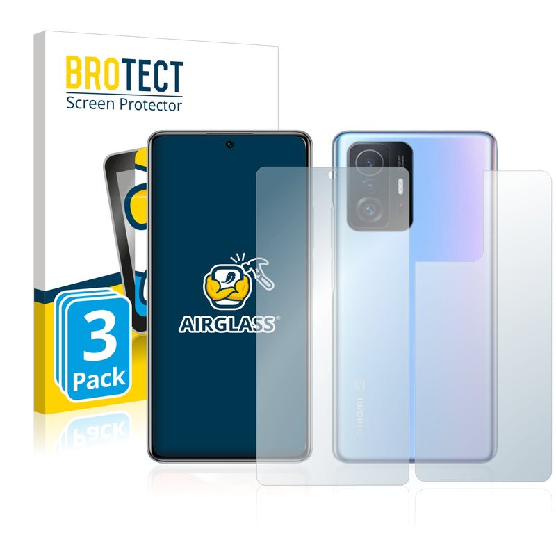 3x BROTECT AirGlass Glass Screen Protector for Xiaomi 11T Pro (Front + Back)