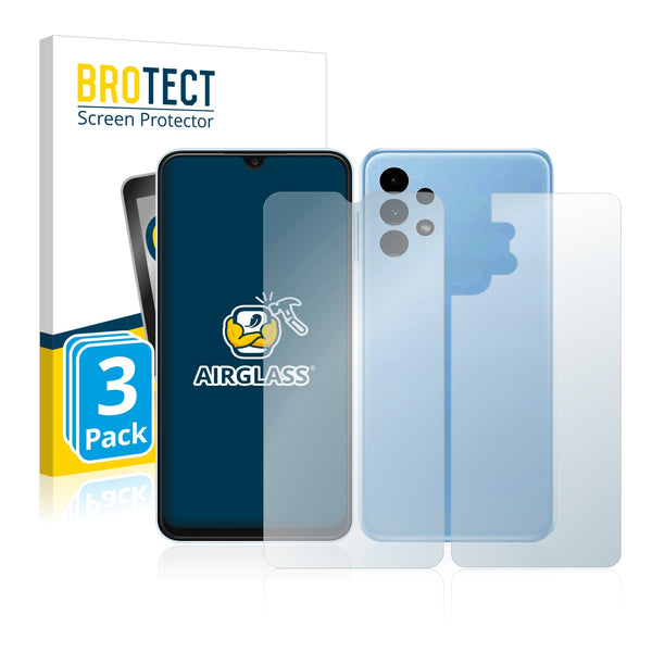 3x BROTECT AirGlass Glass Screen Protector for Samsung Galaxy A13 (Front + Back)