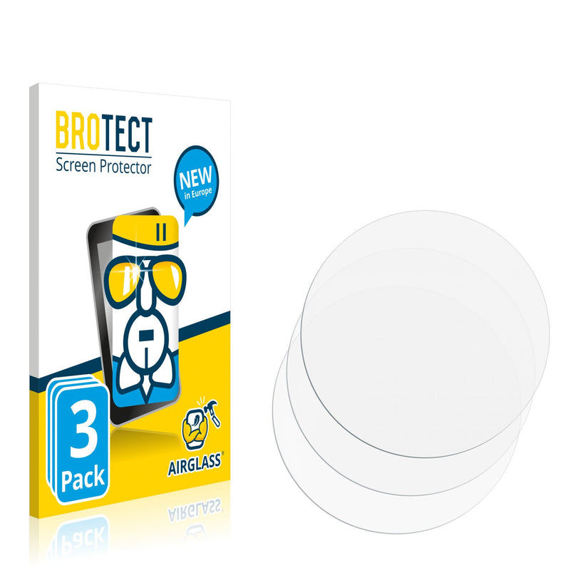 3x BROTECT AirGlass Glass Screen Protector for Circular Displays (Diameter: 53 mm)